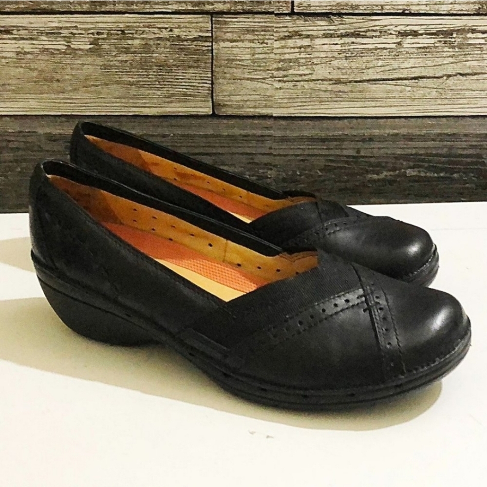 Clarks 86325 Unstructured Black Med Wedge Pumps Comfort Shoe Size 10